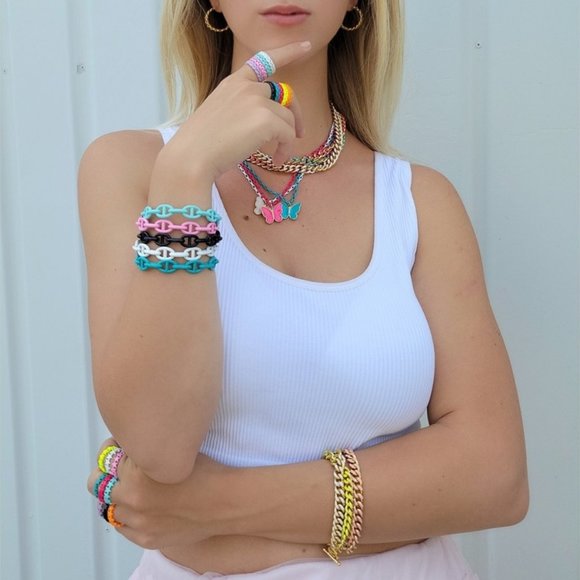 NEW Enamel Lavender Mariner Chain Cuff Bracelet - Picture 8 of 10